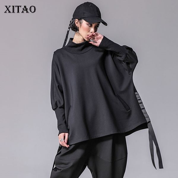 

xitao bandage women t shirts plus size casual batwing sleeve turtleneck split streetwear women clothes korean new xww2955 210306, White