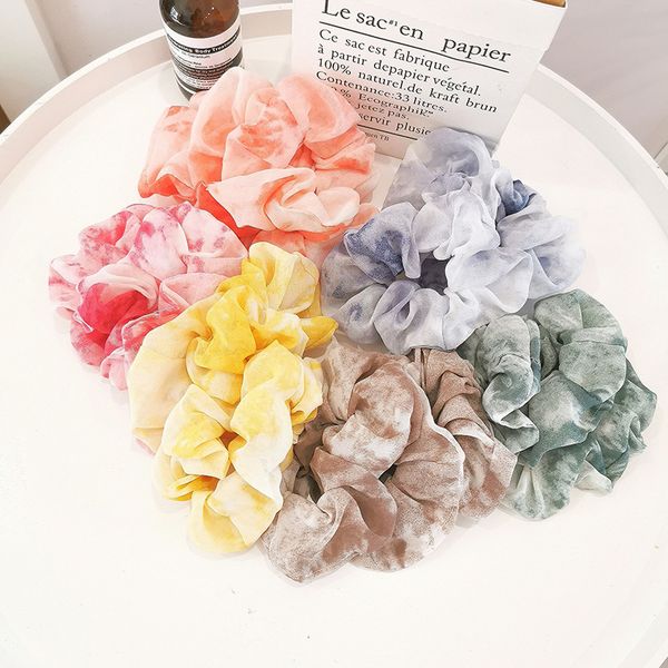 

tie dye elastic chiffon hair scrunchies hair ties hairband rope ponytail holder hair accessories headbands headwear, Slivery;white