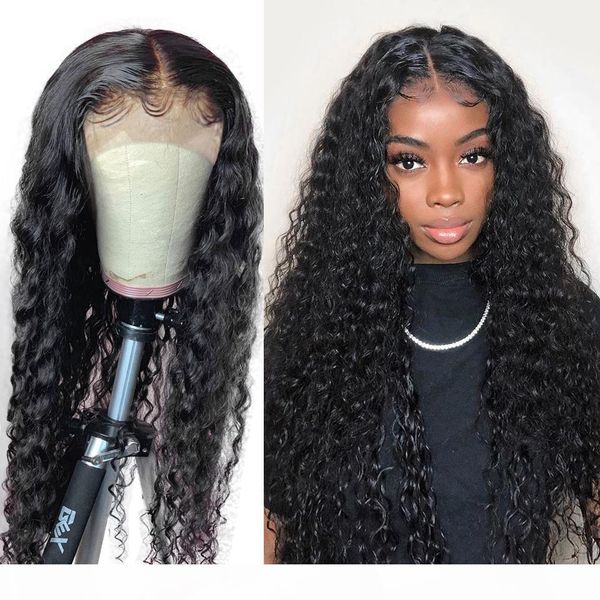 

lace front human hair wigs for black women deep wave wigs 13x4 frontal bob wig indian 150% density curly wig full, Black;brown
