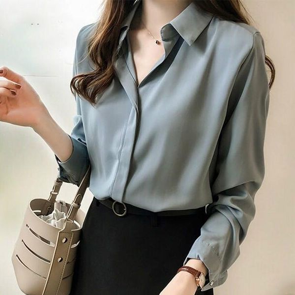 

autumn women 2021 fashion blouses solid plus size female clothes loose shirt long sleeve blouse simple feminine blusa, White