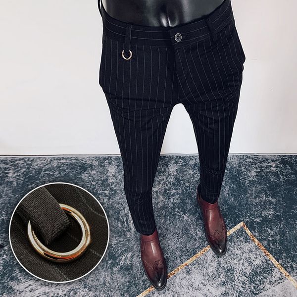 

men's pants office trousers men dress business social outfits 2021 summer elastic striped korean mens formal h6xn, Black