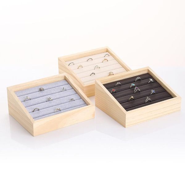 

fashion bamboo velvet jewelry display tray ring box earring necklace bracelet pendant display organizer jewelry storage, Black