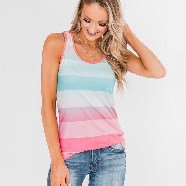 

2021 new summer casual vest women striped o neck fashion tank uqcx, White