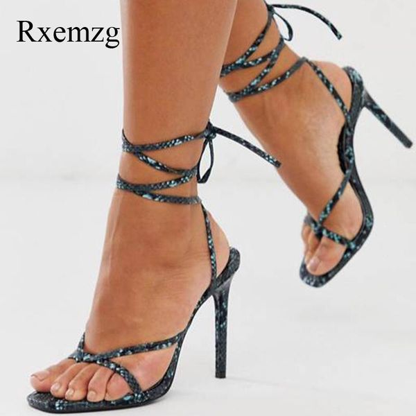 

sandals rxemzg summer shoes woman ankle cross strap pumps fashion snake print high heels women ladies party, Black