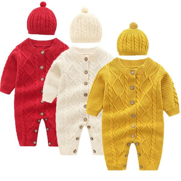 

jumpsuits baby rompers knitted born boy jumpsuit with hat outfits long sleeve autumn infant girl overalls winter warm children wear, Blue