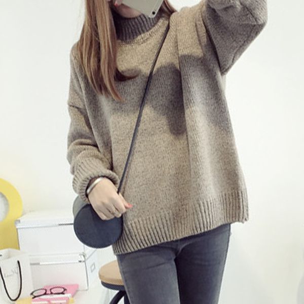 

2021 new winter and spring half high neck thick women's sweater fashion student shirt bottom 3 6zkw, White;black