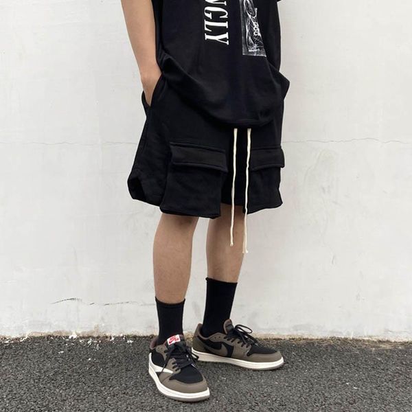 

men's shorts arnodefrance pockets retro track for men harajuku elastic waist black oversize summer short loose casual five point pants, White;black