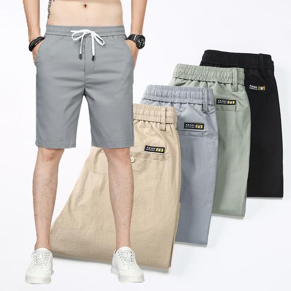 Shorts masculinos verão casual cor sólida cordão cordão calça curta luz fina cotidiana rua bermuda joelho-comprimento