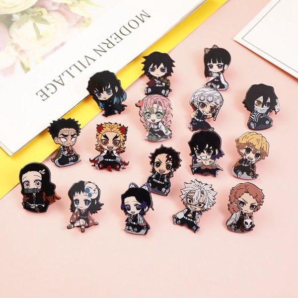 

pins, brooches arrival demon slayer kimetsu no yaiba characters epoxy acrylic resin lapel pin handmade badge, Gray