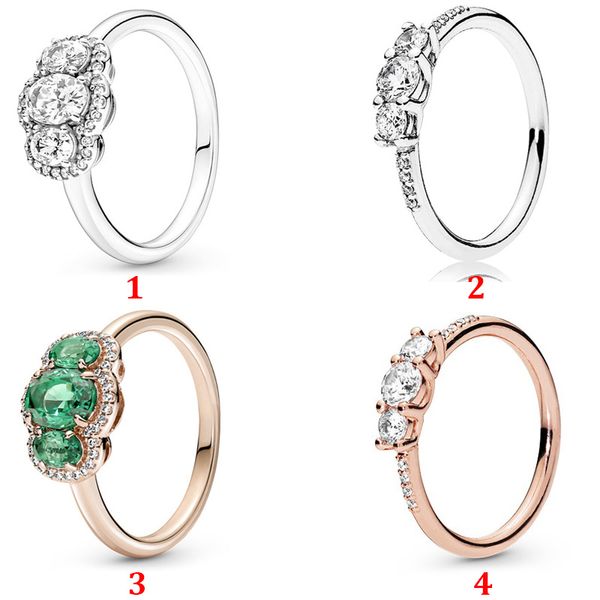 Di alta qualità 100% 925 argento sterling fit fit pandora anello gioielli rosa oro nuovo anello trifoglio verde amanti anello di fidanzamento moda anello di moda per le donne