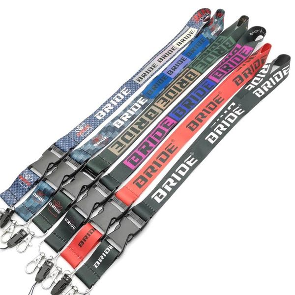 

keychains jdm racing style bride cellphone lanyard car keychain id holder mobile neck strap with quick release for lovers, Silver