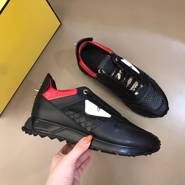 

2021 mens designer leather trainer sneakerss shoes men monster genuine leathers joining together sneakers boots with calf color matching, Black