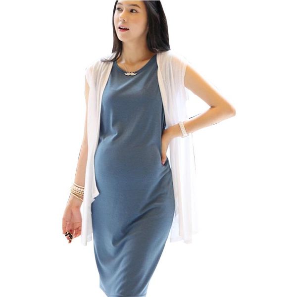 

maternity dresses summer clothes 2pcs blue white plus size modal chiffon dress for pregnant women pregnancy wear clothing