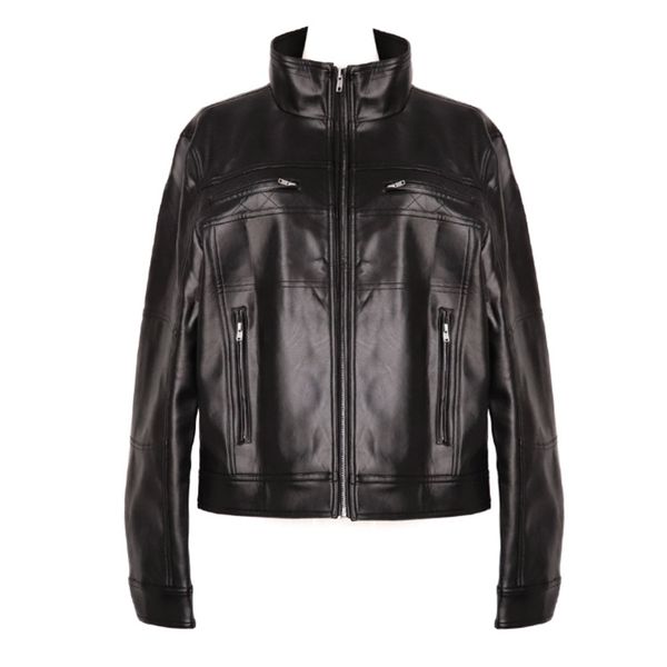 

loose fit fashionable motorcycle short zipper stand collar men's pu leather jacket, Black;brown