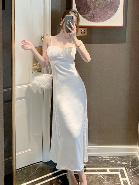 

dressed white, long, elegant girdle 2021 new summer french in daily style dress of super fairy kawaii ho9n, Black;gray