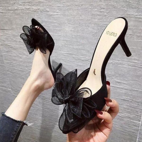 

slippers summer women's high-heeled sandals women butterfly-knot flip-flops woman zapatillas female shoes pumps footwear shoe, Black