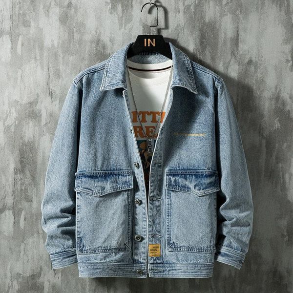 

men's jackets wholesale 2021 casual teenagers spring autumn retro denim jacket trend loose plus size tooling men, Black;brown