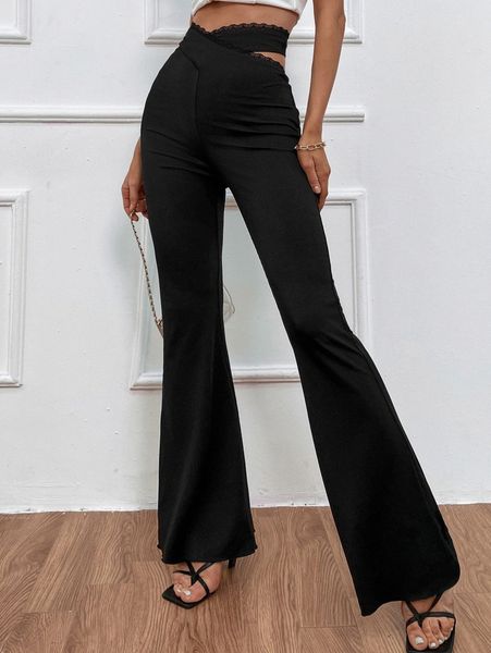 

wrap cross waist flare leg pants o7rh#, Black;white