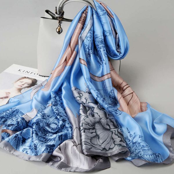 

silk women's spring and winter 2021 new shawl long dual purpose mother's scarf, Blue;black