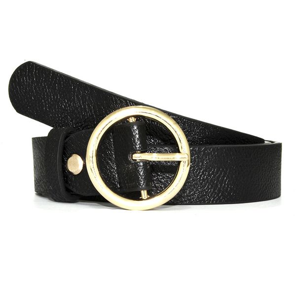 

japanese and korean style women's belt round pin buckle student belt fashion simple leather bottom belt, Black;brown