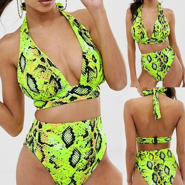 

salewomen swimming on 2021 serpentine printing bandage bikini split body badpak beachwear pak ruglooze beach wear, White;black