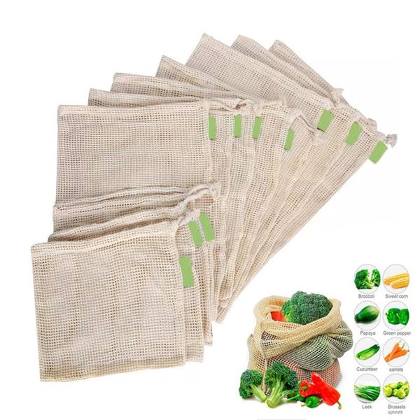 

hanging baskets eco friendly reusable produce bags mesh organic cotton for vegetable fruit drawstring bag kitchen storage