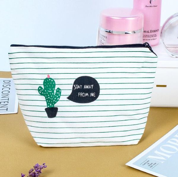 

10pcs women canvas cacus stripes prints solid cosmetic bags mix color
