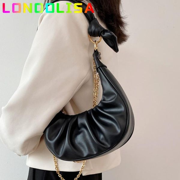 

evening bags 3 in 1 women pleated shoulder pu leather crescent underarm crossbody chain bag lady mini portable hobos knotted handbags