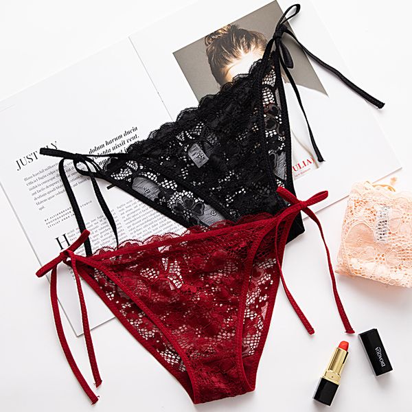 

new transparent hollow lace underpants women's low waist, Black;pink