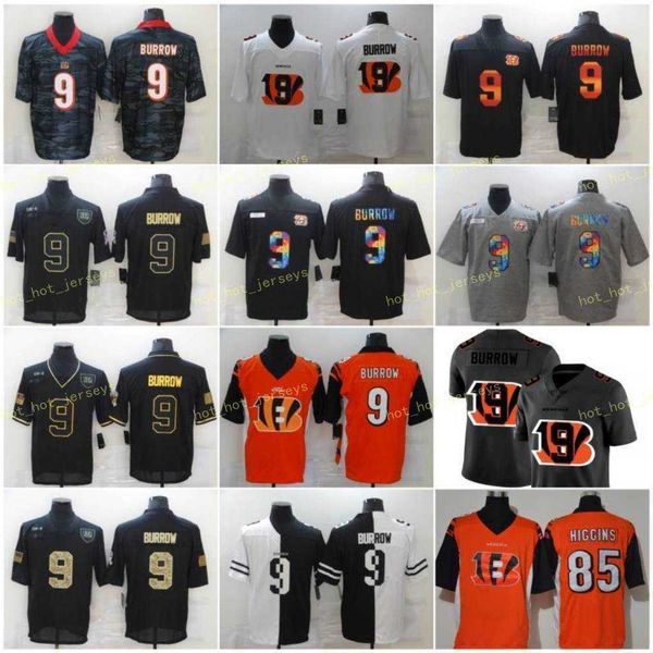 

9 joe burrow football jersey 2020 salute to service limited cincinnatl bengais 85 tee higgins black white orange, Black;red