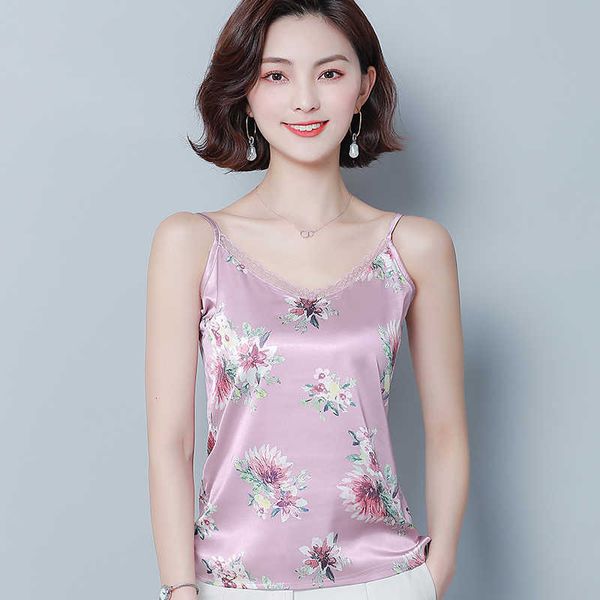 Koreanische Seide Tops Frauen Satin V-ausschnitt Tank Elegante Frau Ärmel Plus Größe XXXL Sexy Büro Dame Solide Tees Camis 210531