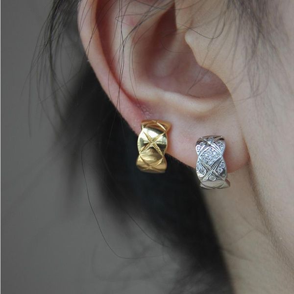 

hoop & huggie wtltc french textured small earrings for women chic cubic zirconia lozenge earrngs retro tiny hoops with charms, Golden;silver