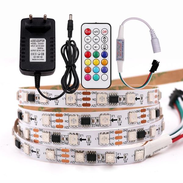 

strips rgb led tape light flex strip 12v remote control 60led/m ws2811 with power plug digital pixel ribbon 1m 2m 3m 4m 5m