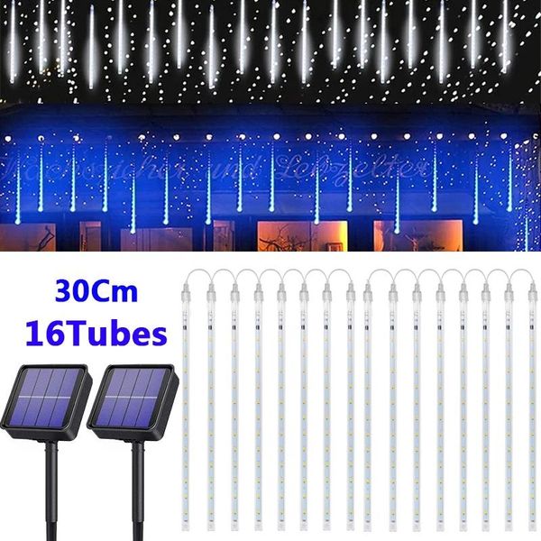 

solar lamps meteor shower rain string lights waterproof garden light 8 tubes 192 led christmas tree holiday party wedding decoration