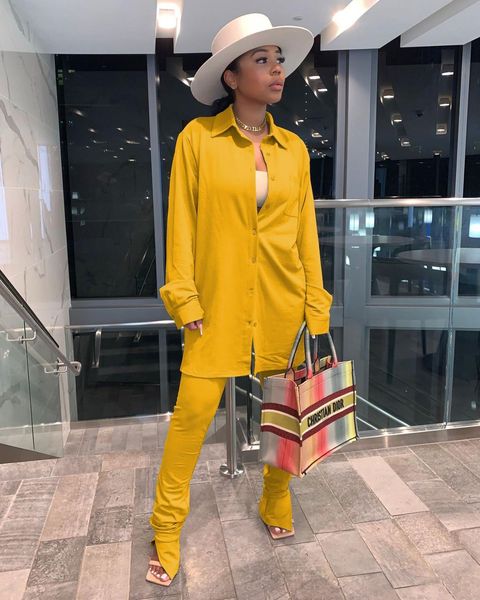 

women's lapel shirt and trousers, 2 pieces of famous suit, wear, uniform color, new collection 2021 mxn5, Gray