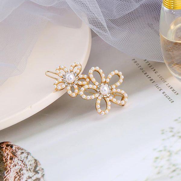 

hair clips & barrettes uer cute flower for women gifts unique acrylic pearl crystal gold color alloy hairwear fashion jewelry accessories, Golden;silver