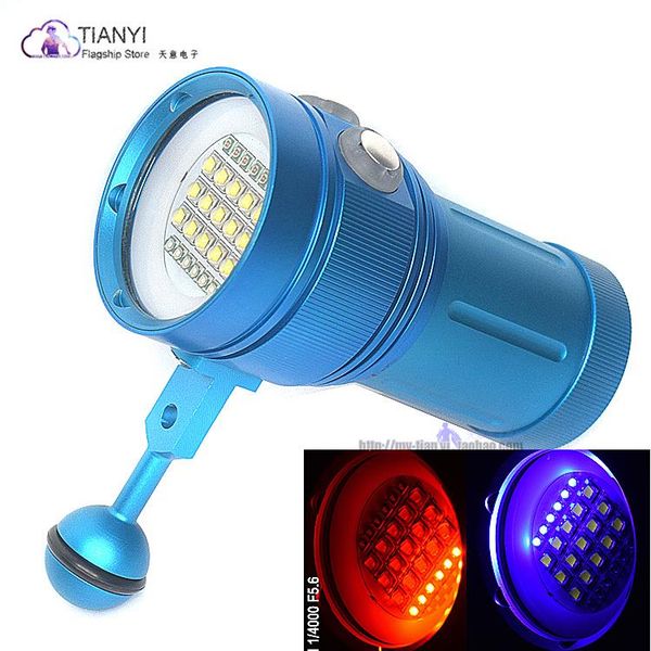 

flashlights torches professional diving light 15 xml2+6 red+6 uv led pography video dive lamp underwater 100m scuba