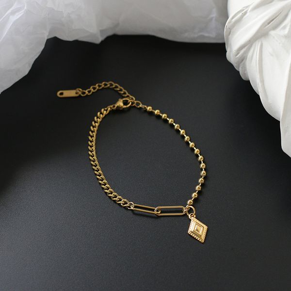 

bohemian diamond stitching round bead bracelet summer fashion all-match holiday style titanium steel vacuum gold plating color, Golden;silver