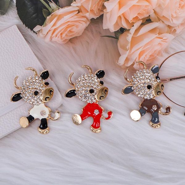 

pins, brooches pins gifts enamel animal party causal brooch rhinestone lovely cattle cow, Gray
