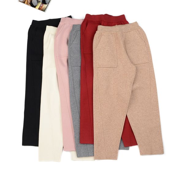 

2021 women knitted wide leg pants new thick warm fashion autumn winter trousers elastic high waist female casual loose pant so59, Black;white
