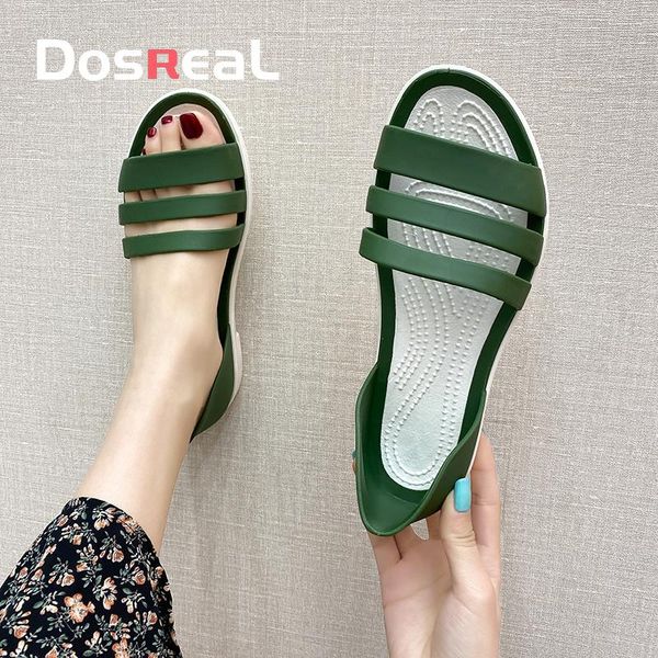 

sandals dosteal women's flat shoes ladies jelly plastic summer non-slip soft bottom mother's beach and slippers, Black