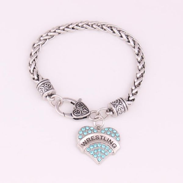 

charm bracelets bracelet wrestling written in heart pendant with sparkling crystals wheat link chain zinc alloy provide drop, Golden;silver