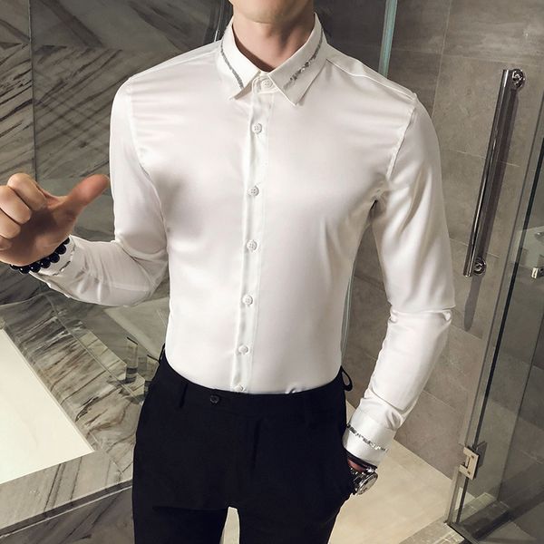 

Britnico New Estilo Dos Homens Do Camisa Manga Longa Moda Simples Fino Ajuste Formal Wear Escritrio Blusa Preto/br FEXX, Black;brown