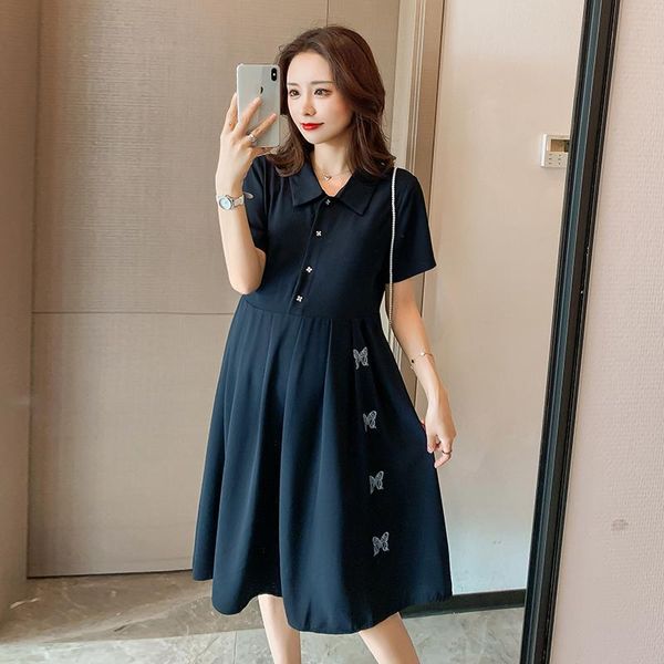 

maternity dresses 2021 summer korean fashion chiffon dress sweet chic pleat loose clothes for pregnant women elegant pregnancy, White