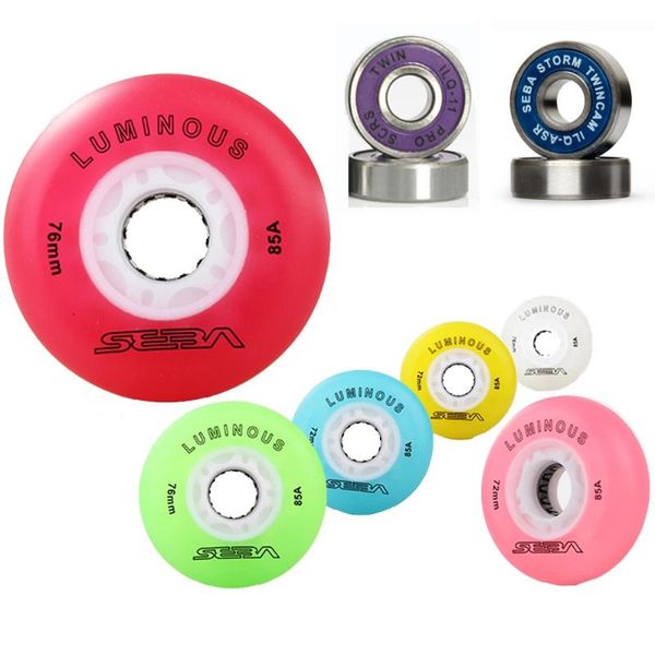 

inline & roller skates 8pcs japy original luminous led flash wheels with ilq bearings lighting rollers slalom sliding patines tires