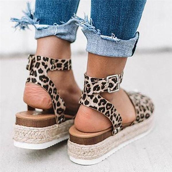 

ladies sandals shoes women summer fashion leopard retro buckle strap wedges peep toe chaussures femme dropship1, Black