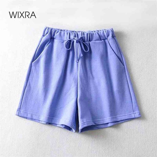 

wixra summer solid 100%cotton shorts womens drawstring loose pockets high waist casual streetwear spring 210625, White;black