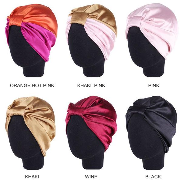 Nuovo stile bowknot doppia seta seta elastica da bagno sonno copriletto in raso da salone adatto per capelli da notte cappello capelli ricci naturali copricapo da donna