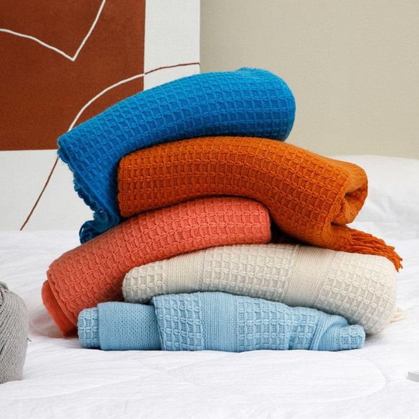 

blankets waffle plaid knitted blanket nordic bed sofa decorative thread office nap throw cover bedspread