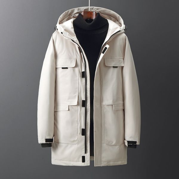 

downs down coat winter jacket men's medium and long work clothes hooded white duck warm youth leisure thickened, Black